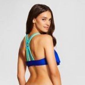 Xhilaration Blue Strap Flounce Macrame Bikini Top - Small